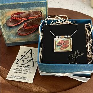 Diane Kline Silver Necklace Handmade Flip-Flop Pendant & Matching Box NWT